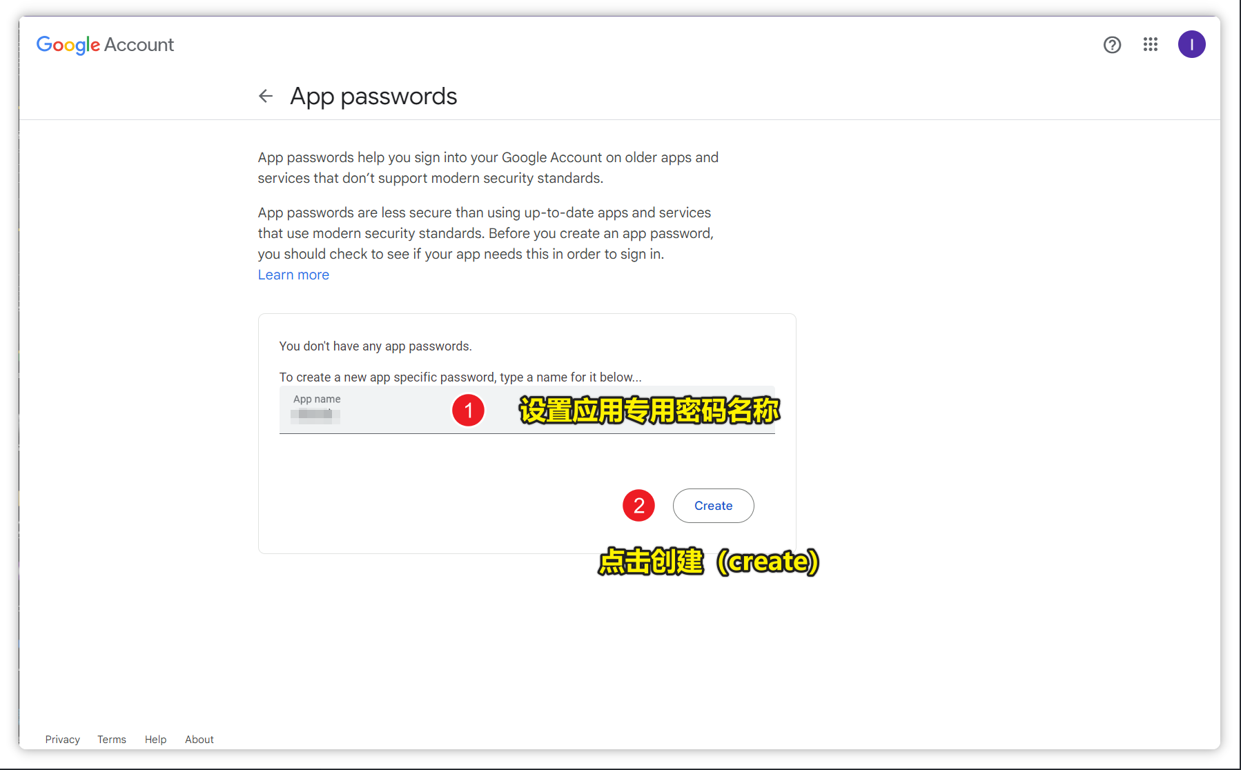 Create a Google app password
